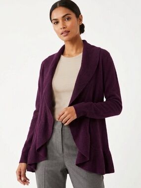 George Plum Ruffle Hem Open Front Cardigan Size M | Cozy Fall Layering Essential